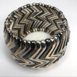 Mixed Metal Chevron Print Stretch Wide Cuff Bracelet